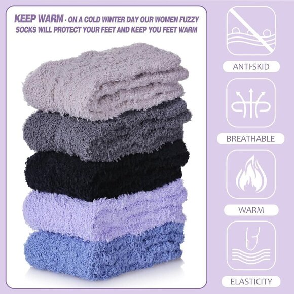 ⭐Womens Fuzzy Cozy Fluffy Slipper Pairs Solid Winter Warm Home Sleeping Socks - Picture 5 of 7